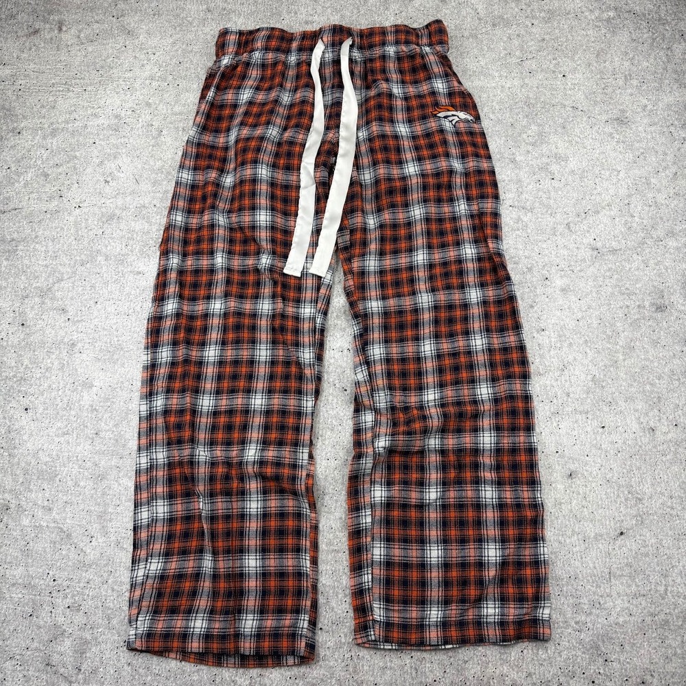 Denver Broncos NFL Apparel Orange Blue White Plaid Pajama Bottoms Womens Large